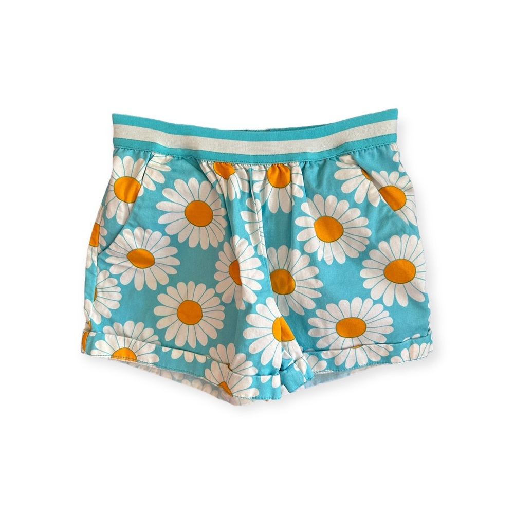 Mini Boden Size 7 Blue Shorts Elastic Waistband Daisy Shorts